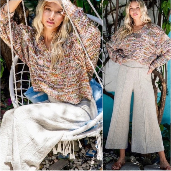 1 LEFT! Women's Multi Colored Knit Fall Vneck Fall Trendy Sweater - Picture 6 of 6